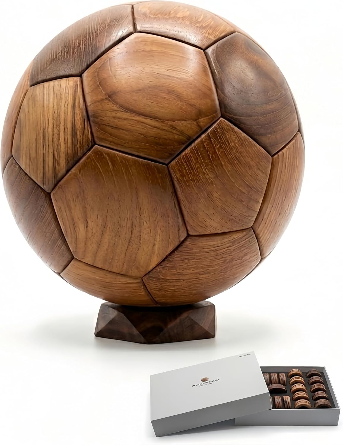 Walnut and teak wooden soccer ball puzzle